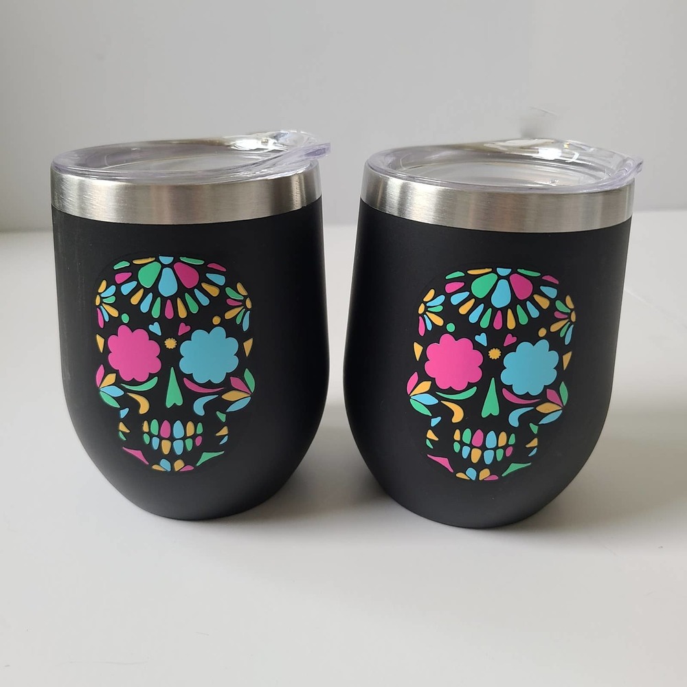 Sugar Skull Wine Tumbler Set